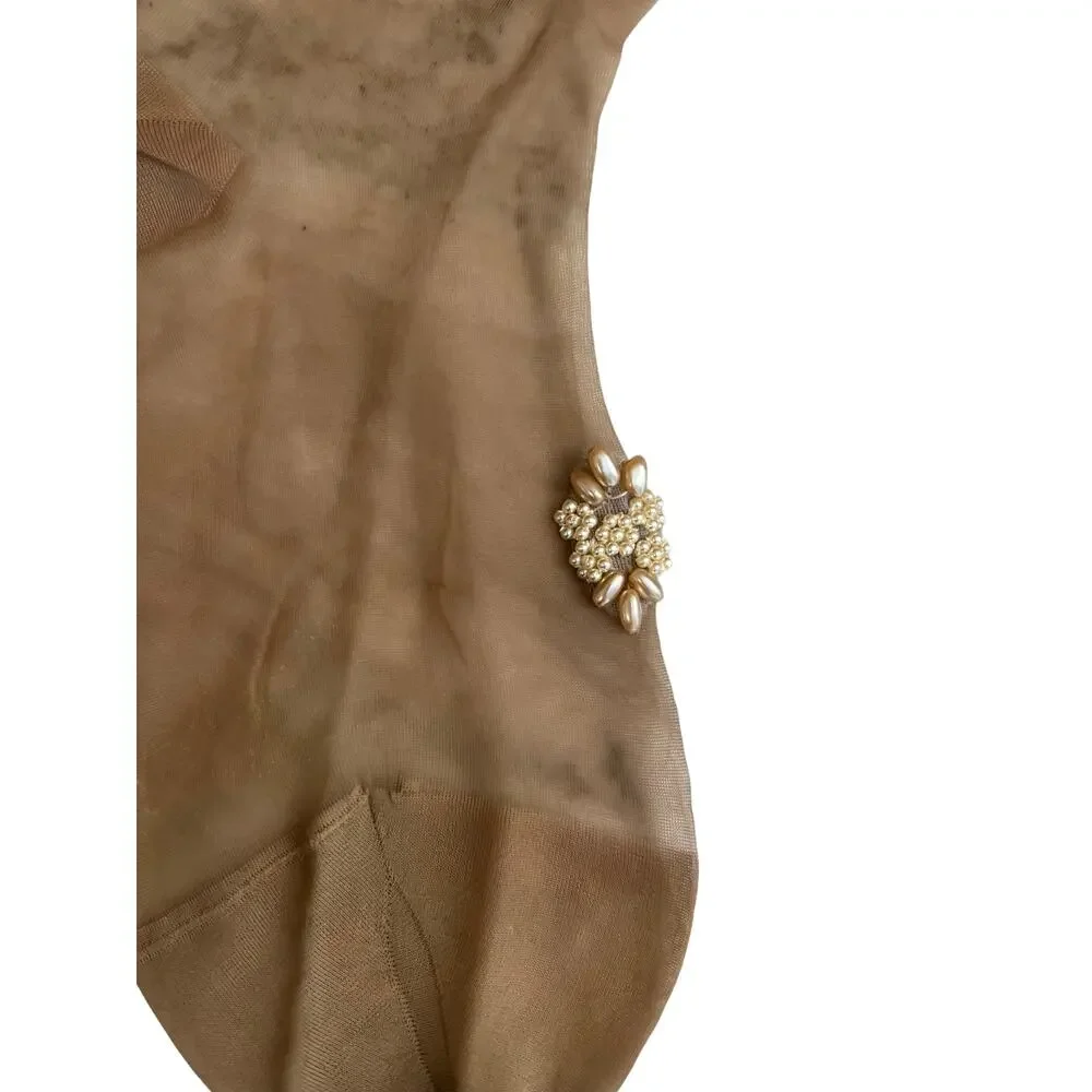Vintage Christian Dior Miss Dior Pearl Embellished Stockings Sheer Nude